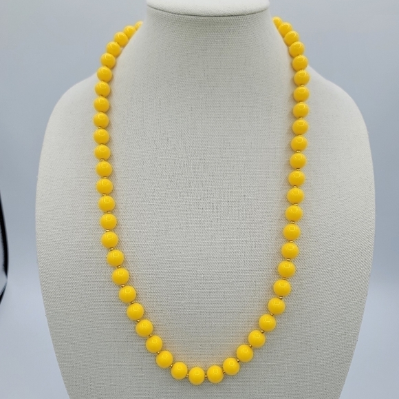Vintage Yellow Necklace Ball Beads Necklace #585 - Picture 2 of 9